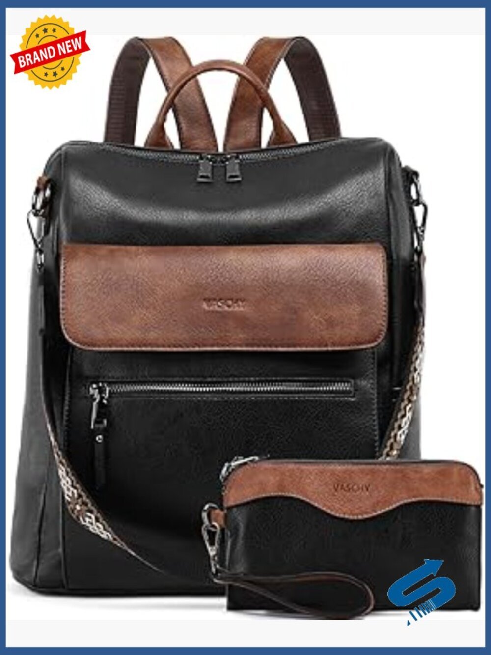 Large Vegan Leather Backpack Purse with Wallet Pouch Set Convertible Handbag